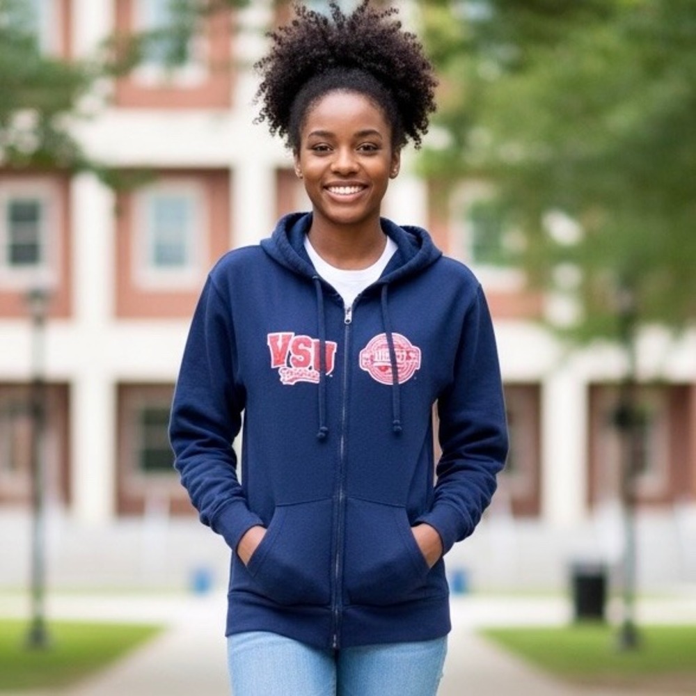 Russell VA State University VSU Zip Up Hoodie‎ Women XL Navy Blue HBCU Patch